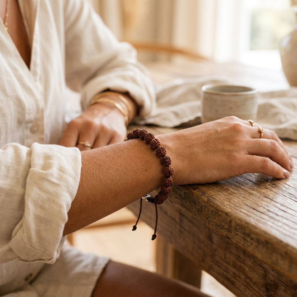 5 Mukhi Rudraksha Bracelet on wrist